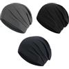 Xanthelle Berretto, Berretto Uomo Donna per Estate, Cuffia da Notte e Copricapo, 3 Berretti in Nero Grigio Blu, Berretti & Cappelli per Quotidiano e Chemioterapia