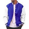 Generisch Giacca bomber da uomo con blocco colorato, patchwork, vestibilità regolare, Varsity Jacket Compfort, traspirante, con tasche laterali, classica, vintage, giacca da pilota, Blu, M