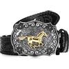 Xuniea Cintura con Fibbia di Cavallo Cinta in Pelle da Cowboy Incisa Floreale da Uomo