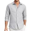 Aro Lora Camicie Cotone Uomo Manica Lunga Causal Estiva Risvolto Cotone Tinta Unita Casual da Spiaggia Grigio 3XL
