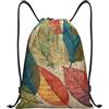 Anceky Borsa con coulisse leggera, piccola, borsa da palestra per donna, zaino da calcio con foglie colorate, per viaggi sportivi