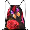 Anceky Borsa con coulisse leggera, piccola, borsa da palestra per donna, zaino da calcio con farfalle e rose, per viaggi sportivi