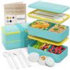 Umami Porta Pranzo Adulti Ermetico, Bento Box con Scomparti e 4 Posate | 1200 ml, microonde e lavastoviglie, impilabile, ideale per ufficio, picnic, meal prep, lunch box Turchese Fresco