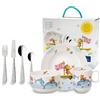 Villeroy & Boch - Kiddy Bears Set Di Stoviglie Per Bambini 7 Pz. 7 Pezzi Blu, Lavabile in Lavastoviglie, "Happy as a Bear", Piatto, Scodella, Tazze, Posate, Porcellana Premium,Acciaio Inossidabile