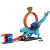 Hot Wheels - Hot Wheels City Pista con 1 macchinina, sfreccia attraverso un loop gigante per sconfiggere il mega dinosauro, pista acrobatica da corsa con T-Rex, giocattolo per bambini 4+ Anni, HNP77