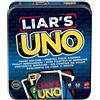 Mattel Games UNO Liar's gioco di carte in scatola latta, 7+, 2-6 giocatori | Gioco di bluff e inganni, sfida gli altri giocatori, per bambini, ragazzi e serate in famiglia, JLH68