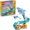 LEGO Creator 3 in 1 Animali Marini: Meravigliosi Delfini Giocattolo - Si Trasforma in Cavalluccio Marino o in Granchio - Decorazione Camera da Letto - Regalo per Bambine e Bambini da 9 Anni - 31385
