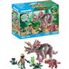 PLAYMOBIL | Dinos | Triceratopo con cucciolo | Set di gioco con dinosauri | Figure di animali | Giocattolo avventuroso | Per bambini dai 4 anni in su | 71821