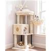 Heybly Tiragraffi per Gatti da Interno 115 cm, Albero per Gatti con Ampia Piattaforma, Cuccia Morbida, Nicchia Nascosta, Amaca, Torre con Tiragraffi e 3 Giochi Pendenti, Beige HCT202SM