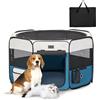 PETSFIT Recinto per Cani e Gatti Pieghevole e Portatile, Box per Animali con Pavimento impermeabile in Tessuto, grigio e blu, 92 * 84 * 53CM