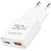 LogiLink PA0348 - Caricatore Dual USB GaN (nitruro di gallio), 1x USB-C (PD), 1x USB-A (QC), 30 W
