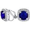 Bling Jewelry 2Ct Blu Taglio Brillante Solitario Rotondo Cubic Zirconia Cz Quadrato Halo Clip On Stud Orecchini Simulato Zaffiro Argento Placcato Ottone