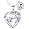 TINGN Unicorno regalo per ragazze - Collana con unicorno per ragazze placcato oro 14 carati, collana a forma di unicorno, collana con ciondolo a forma di cuore, collana con lettere, collana per