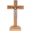 SHALOM - Crocifisso in Legno D'ulivo E Corpo in Metallo con Base. Altezza 14 Cm