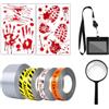 GEEKEO Decorazioni Horror Halloween, 8 Pezzi Nastro di Avvertimento Halloween Finestre con Impronte di Mani e Piedi Insanguinati per Feste di Halloween Allestimenti Case Stregate e Decorazioni
