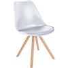 CLP Sofia Plastic Chair I Sedia da pranzo con seduta in ecopelle e scocca in plastica I Sedia in plastica con struttura in legno a 4 gambe Colore:bianco;Colore del telaio:natura (rotondo)