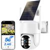 WESECUU Telecamera di sorveglianza WiFi esterna senza fili solare 2.5 K 4 MP con pannello solare 5 W, 2 K QHD, batteria 8000 mAh, 2.4 Ghz e 5 GHz Wi-FI, 360° PTZ monitoraggio automatico, IP66, PIR