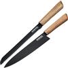 Nirosta Set 2 Coltelli da Cucina in Acciaio Inox, Coltello Pane Seghettato e Coltello Chef Multiuso con Rivestimento Antiaderente, Manico in Legno di Acacia e Custodia Protettiva, Linea Flow