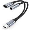 SEASJHBAY Adattatore USB C a Jack e USB C, 2 in 1 Cavo Audio 3.5mm, Intrecciato in Nylon, Alloggiamento in Lega di Alluminio Durevole, Collegare e Giocare, Compatibile con Huawei, Xiaomi, Pixel Auricolari