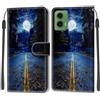 KENHONER Custodia per Motorola Moto G35, luna | Portafoglio Pelle PU, Magnetica, Resistente Agli Urti, Scomparto Carte Credito, Pieghevole, Flip Libro, Motivo