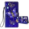 HopMore Cover a Libro per Samsung Galaxy A33 5G in Pelle con Silicone Morbido Custodie Portafoglio Disegni per Ragazze Donne Ragazzi Uomini, Custodia Antiurto PU Leather Case - Farfalla/Blu