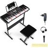 COSTWAY Tastiera Pianoforte a 61 Tasti con Accessori Sgabello | Tastiera Elettrica Supporto Regolabile, 200 Ritmi & 200 Toni, 70 Demo, Adesivi per Note, per Principianti e Adolescenti