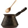 DEMMEX Cezve Turca in Rame Massiccio, Ibrik Arabo Greco, Pentolino per Caffè Stovetop con Manico in Legno e Cucchiaino, Fatto a Mano in Turchia, 270 ml (Antico)