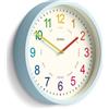 Jones Clocks® Kids Orologio a parete | Piccolo orologio moderno per l'asilo infantile | 25cm | Azzurro pallido | Quadrante colorato per imparare a leggere l'ora