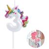 EAKE Decorazione per candela di compleanno a forma di unicorno, 3D, colore bianco dinamico, con colori arcobaleno vivaci, atossica, senza fumo, a tema