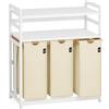 ADEL DREAM AdelDream Cesto Portabiancheria 150L, Raccoglitore di Biancheria a 3 Scomparti, 2 Ripiani, in Bambù | Cesto portabiancheria 3 x 50 l, estensibile e rimovibile, doppio ripiano, telaio in bambù bianco, cesto portabiancheria beige