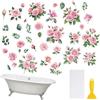 MOROBOR Adesivi Antiscivolo per Vasca da Bagno Morobor 6 Pezzi, Adesivi per Vasca da Bagno a Tema Rosa, Adesivi Antiscivolo per Vasca da Bagno con Raschietto per Scaletta da Bagno, Doccia e Pavimento
