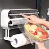 Aicharynic Distributore di pellicola trasparente 3 in 1: dispenser magnetico di pellicola con taglierino, rullo e dispensatore, porta rotolo da parete, cucina, taglierina, porta rotolo da cucina, senza foratura