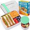 EcoEarth - Bento Box in Acciaio Inossidabile - 800 ml, Verde - Porta Pranzo Ermetico per Adulti con 3 Scomparti - Contenitori in Latta con Vaschette per Condimenti