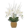Oairse - Orchidea artificiale Phalaenopsis in vaso da 55 cm, bianco, con vaso a cestino intrecciato, pianta finta decorativa per centrotavola da interno, ideale per la casa e l'ufficio
