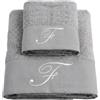 Generico Set 2 Asciugamani Bagno Personalizzati con Lettera Iniziale Ricamata - 1 Asciugamano Viso + 1 Ospite - 100% Spugna di Cotone Alta Qualità - Idea Regalo Elegante (Grigio, F)