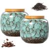 GORPENT 2 barattoli in ceramica per alimenti, ermetici, con coperchio in bambù, in stile vintage, in ceramica, per caffè, tè, spezie