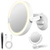 Tuocal Specchio cosmetico con illuminazione, specchio con ingrandimento 1X/10X su entrambi i lati, con ventosa, specchio ingranditore da parete con 3 colori, girevole a 360°, per camera e bagno