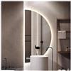 Gdmokle Specchio da parete a LED semicircolare, semicircolare senza cornice con funzione anti-appannamento, specchio da parete loft con luminosità regolabile e indicazione dell'ora per camera da letto