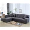 Hiseng Copertura Divano Elasticizzato Chaise Longue Copridivano Angolare Antiscivolo Copridivano Componibile per Divano a Forma di L 2 Pezzi Universale Protettore (Grigio,2 posti + 3 posti)