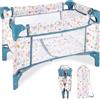 deAO Lettino Pieghevole per Bambole con Borse da Trasporto (Blu) | ABS, Angoli Sicuri, Dimensioni 53x33x33 cm per 30-53cm, Piega 38x15cm, Empatia e Responsabilità, Regalo Bambina, Gioco Ruolo