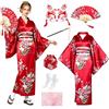 HEITOYI Geisha Giapponese Yukata, Kimono Donna in Raso con Borsa, Ventaglio e Forcina, Vestito Tradizionale Yukata per Cosplay, Carnevale e Feste a Tema