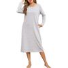 Lovasy Camicia da Notte Donna in Cotone Invernale Manica Lunga | Camicia da Notte a Righe Scollo a V Sexy Sottoveste Curvy con Bottoni Davanti Pigiama Vestito con Tasche