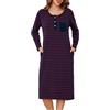 Lovasy Camicia da Notte Donna in Cotone Invernale Manica Lunga | Camicia da Notte a Righe Scollo a V Sexy Sottoveste Curvy con Bottoni Davanti Pigiama Vestito con Tasche