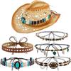 PH PandaHall Cappello da Cowboy in Paglia Cappello da Spiaggia Stile Western con 5pz Fascia da Cowboy e Modellatore per Cappelli per Rodeo Viaggi Appuntamenti Feste