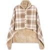 Vijamiy Poncho Donna Invernale,Mantella Pile Donna Casa Caldo Scialle con Bottoni Wrap Cape,Flanella Maglia Pile Stare al Riscaldante in Inverno M、L(Cachi,L)