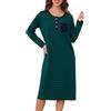 Lovasy Camicia da Notte Donna in Cotone Invernale Manica Lunga | Camicia da Notte a Righe Scollo a V Sexy Sottoveste Curvy con Bottoni Davanti Pigiama Vestito con Tasche