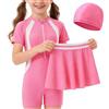Keyck Costume da Bagno Intero per Ragazze 3 in 1 Maniche Corte 4-12 Anni | Costume da Bagno per Bambini, con Gonna e Cuffia, Asciugatura Rapida, Costumi da Bagno, Spiaggia Piscina Surf Sport Acquatici