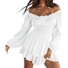 Eauptffy Vestito da pirata da donna, costume da pirata, senza spalline, mini abito con pantaloncini integrati, a maniche lunghe, con volant, linea A, costume da pirata, 2 in 1, abito corto estivo boho, bianco,