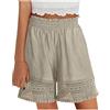 Generico Pantaloncini Donna Cotone e Lino Lunghezza Media Baggy Estivi Elegante Shorts Donna Leggeri Vita Alta con Tasche Casual Bermuda con Elastico in Vita Pantaloni Corti Comodi Morbidi (M, Cachi)