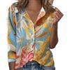 Eauptffy Camicia hawaiana da donna a maniche lunghe, con stampa tropicale, camicia estiva con scollo a V, camicetta casual, elegante, vestibilità comoda, camicetta hawaiana, da spiaggia, giallo., 4XL